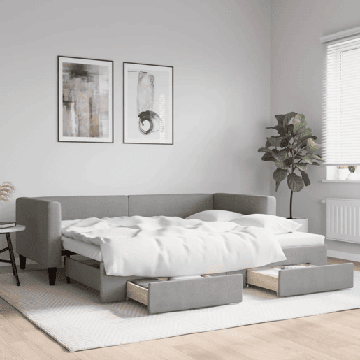 Sofá-cama, Sofá conversível c gavetão e gavetas 90x190 cm tecido cinzento-claro