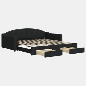 Sofá-cama, Sofá conversível com gavetão e gavetas 100x200 cm tecido preto