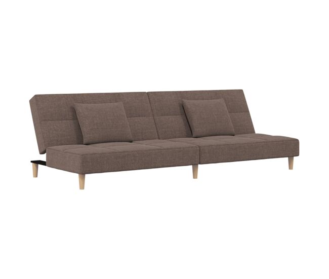 Sofá cama - sofá convertible de 2 plazas con dos almohadas tela gris taupe
