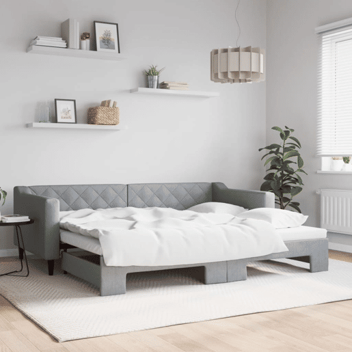 Sofá-cama, Sofá conversível com gavetão 90x200 cm tecido cinzento-claro Sofá-cama, Sofá conversível com gavetão 90x200 cm tecido cinzento-claro
