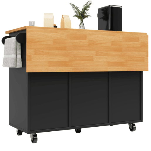 Ilha de cozinha moderna 122x74,5x91,5 cm - Carrinho de cozinha com rodas, 8 gavetas, prateleira para especiarias - Preto