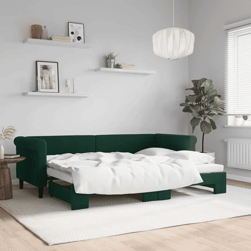 Sofá-cama, Sofá conversível com gavetão 80x200 cm veludo verde-escuro Sofá-cama, Sofá conversível com gavetão 80x200 cm veludo verde-escuro