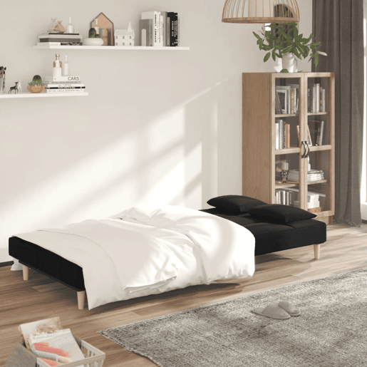 Sofá-cama, Sofá conversível 2 lugares com duas almofadas tecido preto Sofá-cama, Sofá conversível 2 lugares com duas almofadas tecido preto