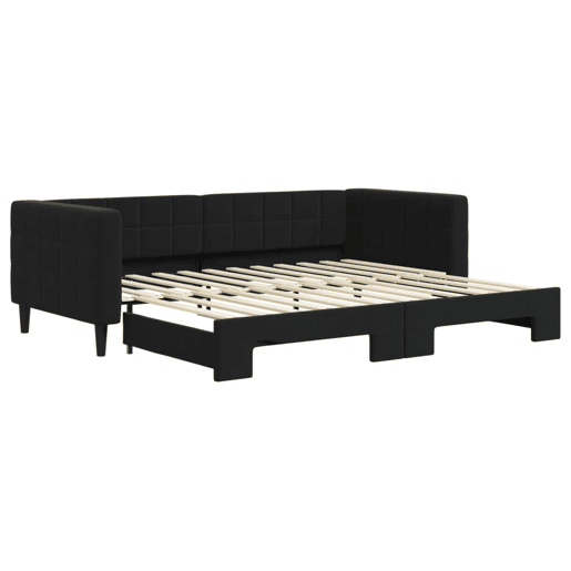 Sofá-cama, Sofá conversível com gavetão 90x200 cm veludo preto Sofá-cama, Sofá conversível com gavetão 90x200 cm veludo preto