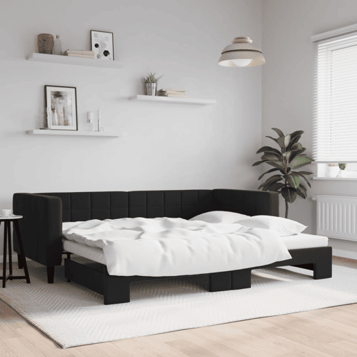 Sofá-cama, Sofá conversível com gavetão 90x200 cm veludo preto Sofá-cama, Sofá conversível com gavetão 90x200 cm veludo preto