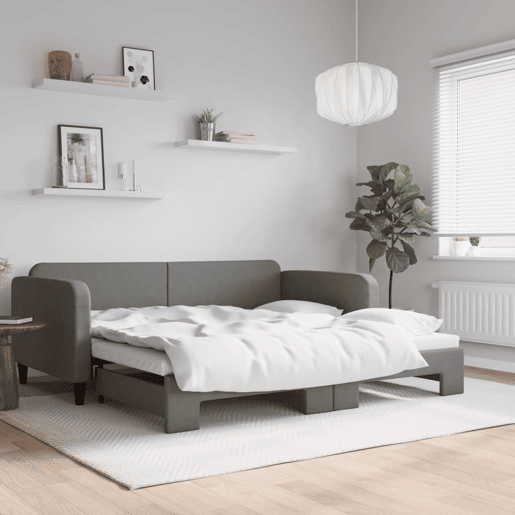 Sofá-cama, Sofá conversível com gavetão 100x200 cm tecido cinzento-escuro