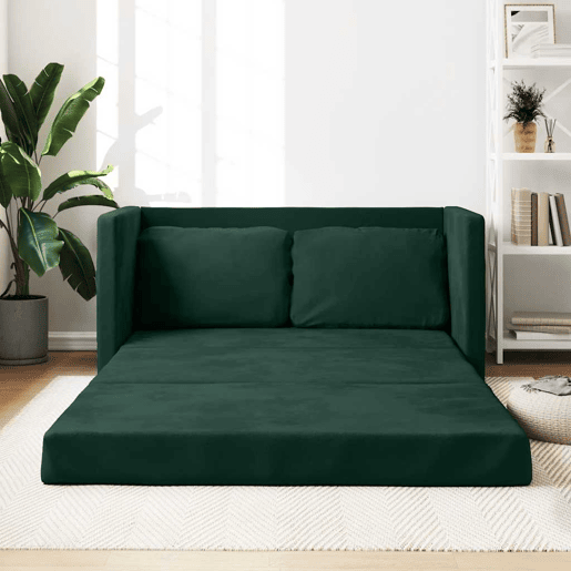 Sofá-cama, Sofá conversível sem pés 122x204x55 cm veludo verde-escuro