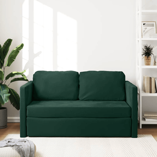 Sofá-cama, Sofá conversível sem pés 122x204x55 cm veludo verde-escuro