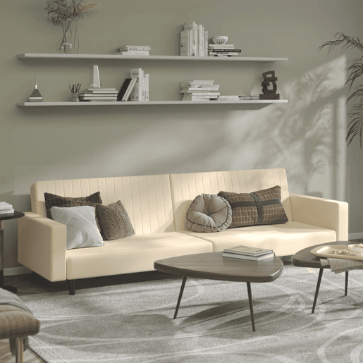 Sofá-cama, Sofá conversível de 2 lugares veludo cor creme