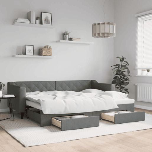 Sofá-cama, Sofá conversível c gavetão e gavetas 80x200 cm tecido cinzento-escuro Sofá-cama, Sofá conversível c gavetão e gavetas 80x200 cm tecido cinzento-escuro