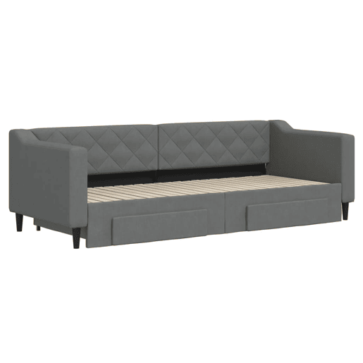 Sofá-cama, Sofá conversível c gavetão e gavetas 80x200 cm tecido cinzento-escuro Sofá-cama, Sofá conversível c gavetão e gavetas 80x200 cm tecido cinzento-escuro