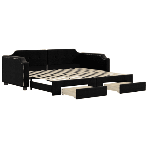 Sofá-cama, Sofá conversível com gavetão e gavetas 80x200 cm tecido preto Sofá-cama, Sofá conversível com gavetão e gavetas 80x200 cm tecido preto