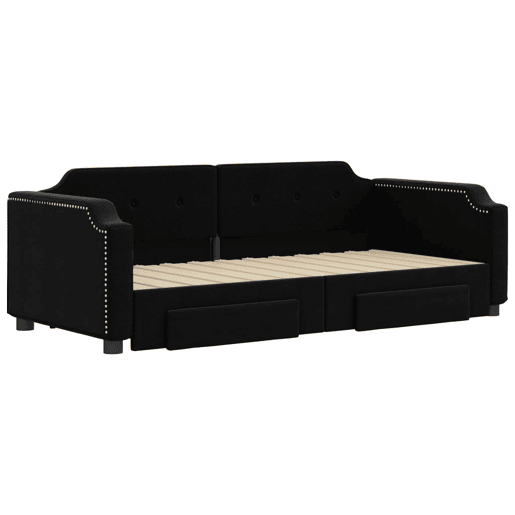 Sofá-cama, Sofá conversível com gavetão e gavetas 80x200 cm tecido preto Sofá-cama, Sofá conversível com gavetão e gavetas 80x200 cm tecido preto