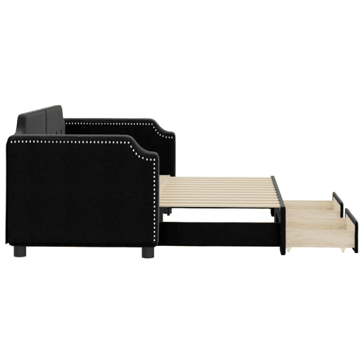 Sofá-cama, Sofá conversível com gavetão e gavetas 80x200 cm tecido preto Sofá-cama, Sofá conversível com gavetão e gavetas 80x200 cm tecido preto