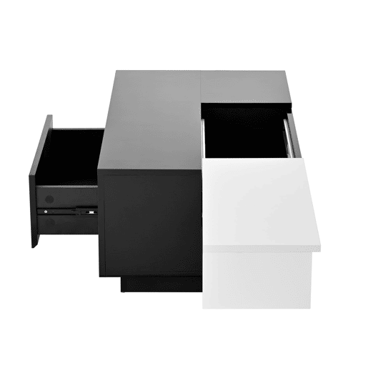 Mesa de centro com LED - Mesa extensível, arrumação oculta, luz ajustável com 16 cores - Preto, Branco