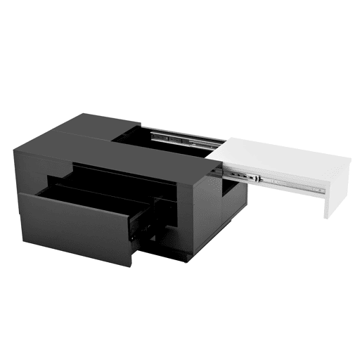 Mesa de centro com LED - Mesa extensível, arrumação oculta, luz ajustável com 16 cores - Preto, Branco