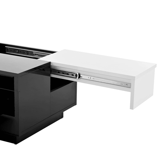 Mesa de centro com LED - Mesa extensível, arrumação oculta, luz ajustável com 16 cores - Preto, Branco