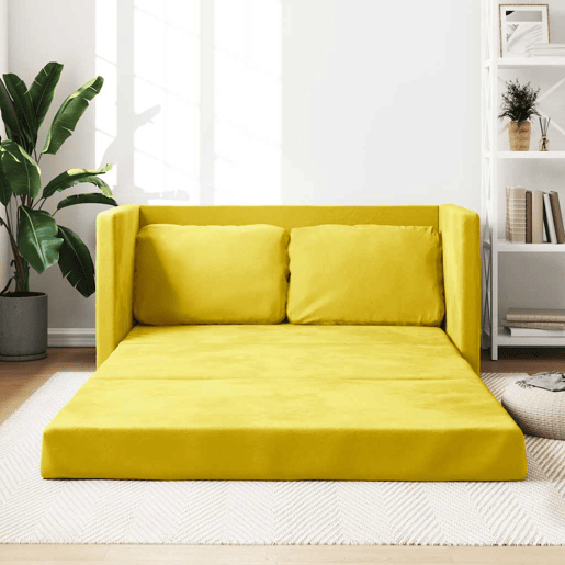 Sofá-cama, Sofá conversível sem pés 122x204x55 cm veludo amarelo-escuro