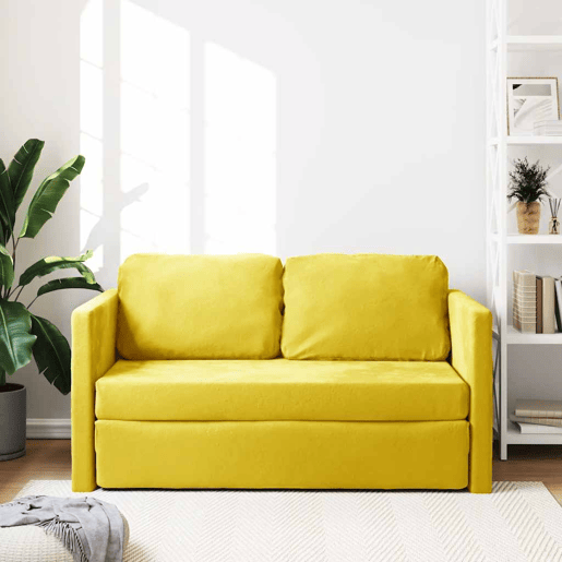 Sofá-cama, Sofá conversível sem pés 122x204x55 cm veludo amarelo-escuro
