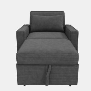 Sofá-cama multifuncional de 1 lugar - com porta USB, suporte para telemóvel, compacto, cinzento
