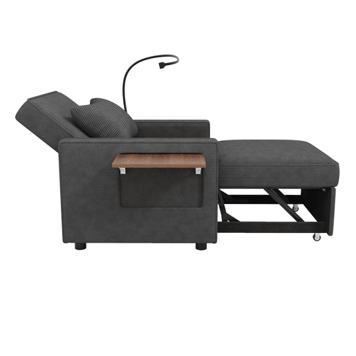 Sofá-cama multifuncional de 1 lugar - com porta USB, suporte para telemóvel, compacto, cinzento