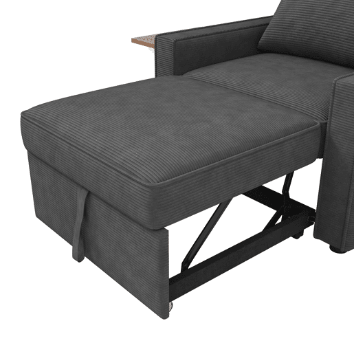 Sofá-cama multifuncional de 1 lugar - com porta USB, suporte para telemóvel, compacto, cinzento
