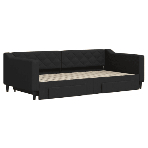 Sofá-cama, Sofá conversível com gavetão e gavetas 100x200 cm tecido preto