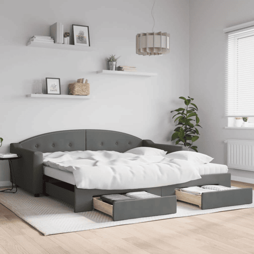 Sofá-cama, Sofá conversível c gavetãogavetas 100x200 cm tecido cinzento-escuro