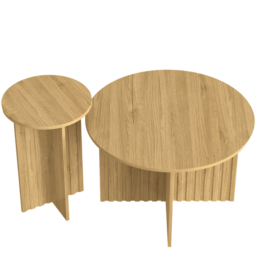 Conjunto de mesas encaixáveis de madeira, 2 peças - Mesas de centro redondas, design escandinavo, funcionais e versáteis - Natural
