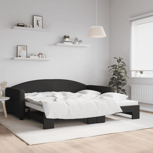 Sofá-cama, Sofá conversível com gavetão 100x200 cm tecido preto Sofá-cama, Sofá conversível com gavetão 100x200 cm tecido preto