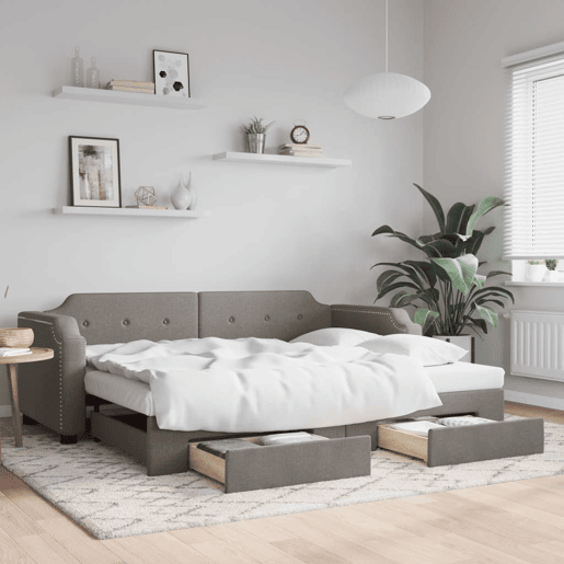 Sofá-cama, Sofá conversível c gavetãogavetas 80x200 cm tecido cinza-acastanhado Sofá-cama, Sofá conversível c gavetãogavetas 80x200 cm tecido cinza-acastanhado