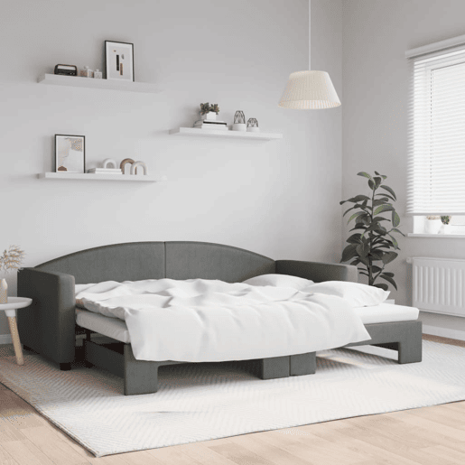 Sofá-cama, Sofá conversível com gavetão 90x200 cm tecido cinzento-escuro