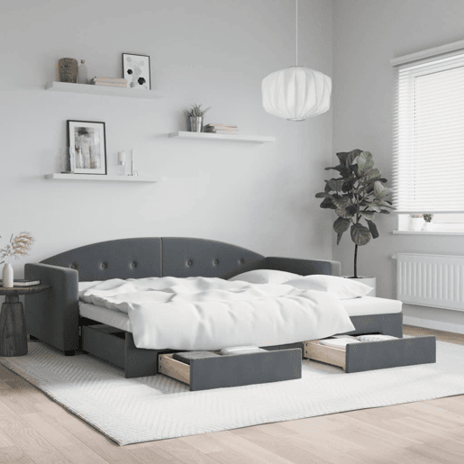 Sofá-cama, Sofá conversível c gavetão e gavetas 90x200 cm veludo cinzento-escuro Sofá-cama, Sofá conversível c gavetão e gavetas 90x200 cm veludo cinzento-escuro