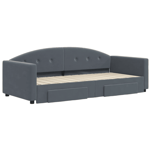 Sofá-cama, Sofá conversível c gavetão e gavetas 90x200 cm veludo cinzento-escuro Sofá-cama, Sofá conversível c gavetão e gavetas 90x200 cm veludo cinzento-escuro
