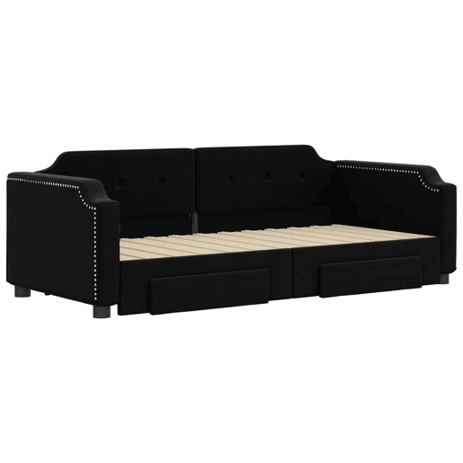 Sofá-cama, Sofá conversível com gavetão e gavetas 90x200 cm tecido preto Sofá-cama, Sofá conversível com gavetão e gavetas 90x200 cm tecido preto