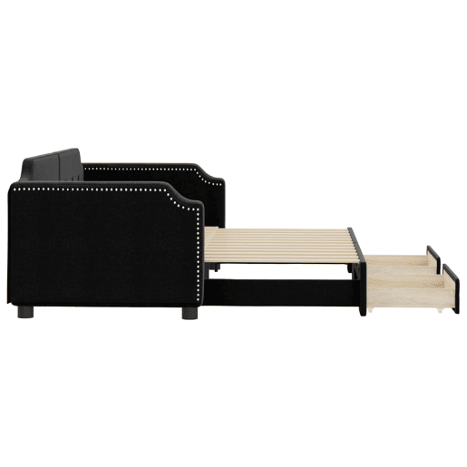 Sofá-cama, Sofá conversível com gavetão e gavetas 90x200 cm tecido preto Sofá-cama, Sofá conversível com gavetão e gavetas 90x200 cm tecido preto