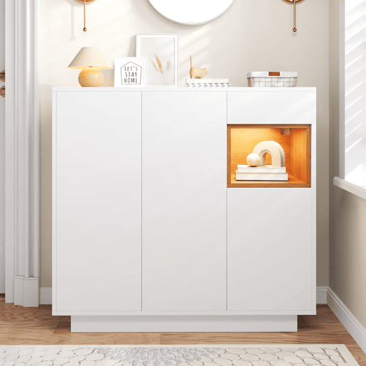 Sapateira 105x39,5x100,5 cm - Com gaveta, prateleiras ajustáveis - Branco e madeira natural