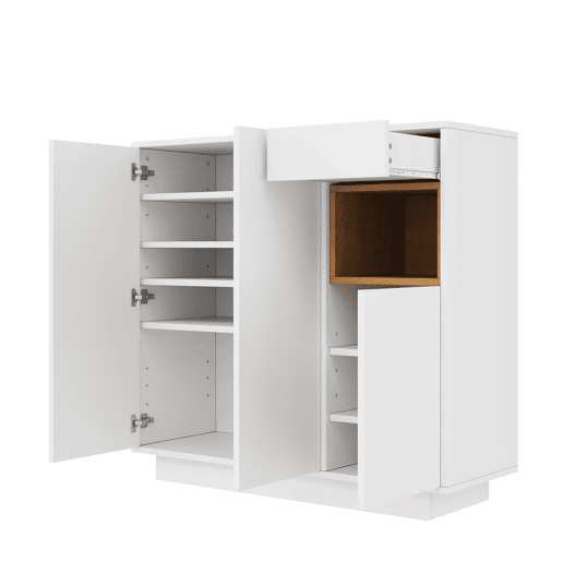 Sapateira 105x39,5x100,5 cm - Com gaveta, prateleiras ajustáveis - Branco e madeira natural