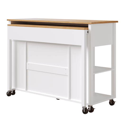 Ilha de cozinha com rodas 120x50 cm - Carrinho multifuncional com arrumação e 2 gavetas - Branco