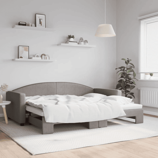 Sofá-cama, Sofá conversível com gavetão 90x200 cm tecido cinzento-acastanhado Sofá-cama, Sofá conversível com gavetão 90x200 cm tecido cinzento-acastanhado