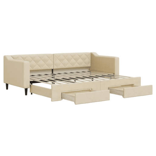 Sofá-cama, Sofá conversível com gavetão e gavetas 80x200 cm tecido cor creme