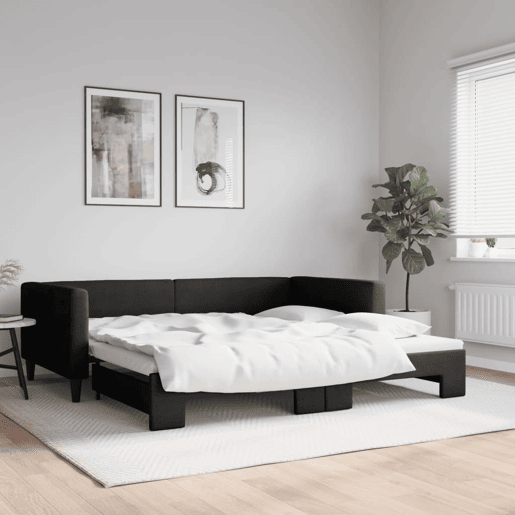 Sofá-cama, Sofá conversível com gavetão 100x200 cm tecido preto