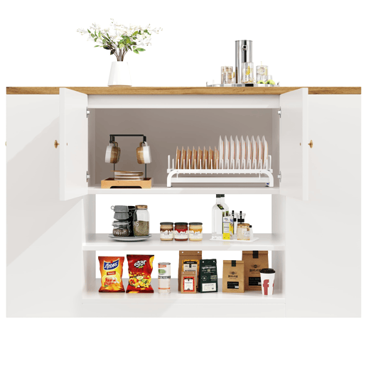 Ilha de cozinha moderna 140x70x90 cm - Com gavetas, prateleiras e armários - Branco