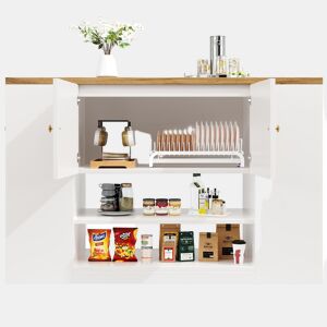 Ilha de cozinha moderna 140x70x90 cm - Com gavetas, prateleiras e armários - Branco