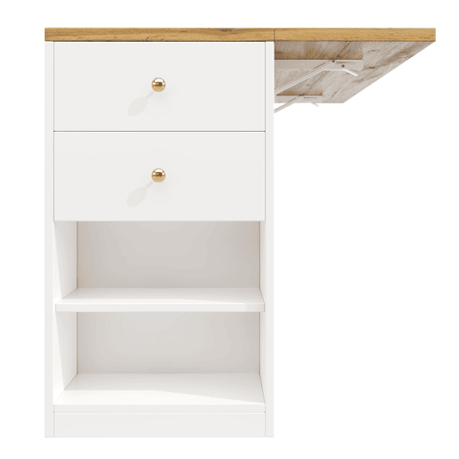 Ilha de cozinha moderna 140x70x90 cm - Com gavetas, prateleiras e armários - Branco