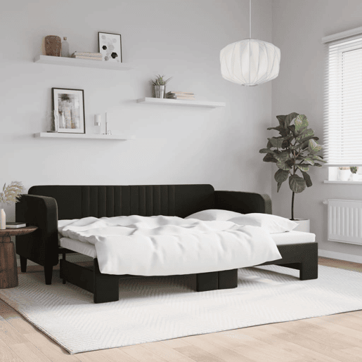 Sofá-cama, Sofá conversível com gavetão 80x200 cm veludo preto