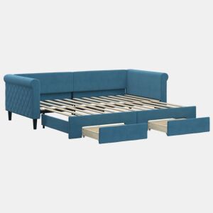Sofá-cama, Sofá conversível com gavetão e gavetas 90x200 cm veludo azul
