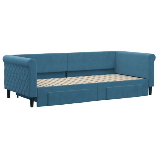 Sofá-cama, Sofá conversível com gavetão e gavetas 90x200 cm veludo azul Sofá-cama, Sofá conversível com gavetão e gavetas 90x200 cm veludo azul