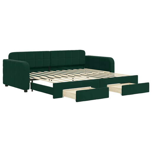 Sofá-cama, Sofá conversível c gavetão e gavetas 90x200 cm veludo verde-escuro Sofá-cama, Sofá conversível c gavetão e gavetas 90x200 cm veludo verde-escuro