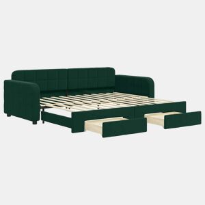 Sofá-cama, Sofá conversível c gavetão e gavetas 90x200 cm veludo verde-escuro